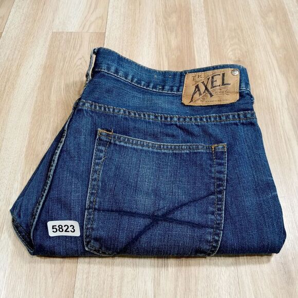 TK Axel Trumbull Jeans Mens 38x32 Straight‎ Slim Fit Denim Cotton Blue - Picture 8 of 10
